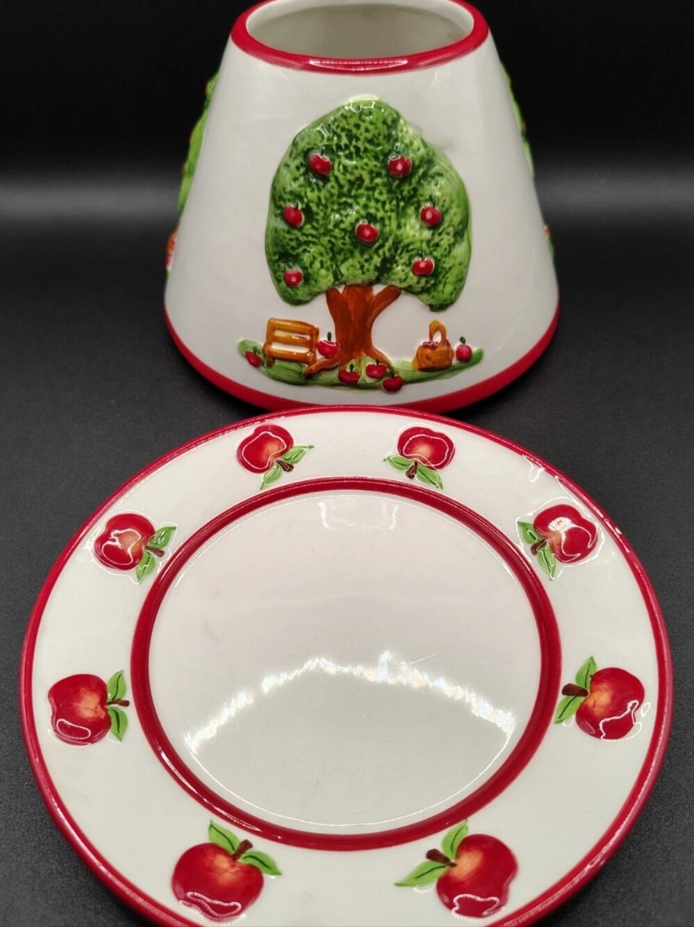 Apple Tree Jar Candle Holder Shade Topper & Plate